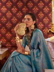 Ethnic Blue Kanjeevaram Silk Saree - The Dori Store