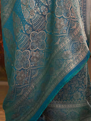 Ethnic Blue Kanjeevaram Silk Saree - The Dori Store