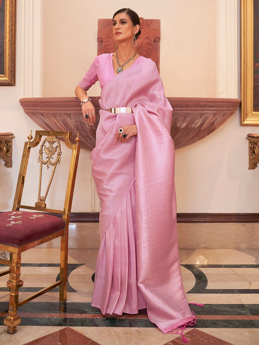 Lavender Mauve Banarasi Silk Blend Woven Saree