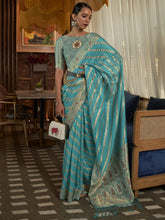 Ethnic Blue Woven Organza Silk Saree - The Dori Store