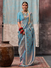 Ocean Blue Partywear Kanjeevaram Silk Saree - The Dori Store
