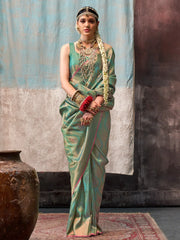 Summer Green Partywear Kanjeevaram Silk Saree - The Dori Store