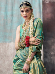 Summer Green Partywear Kanjeevaram Silk Saree - The Dori Store