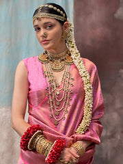 Queen Pink Partywear Kanjeevaram Silk Saree - The Dori Store