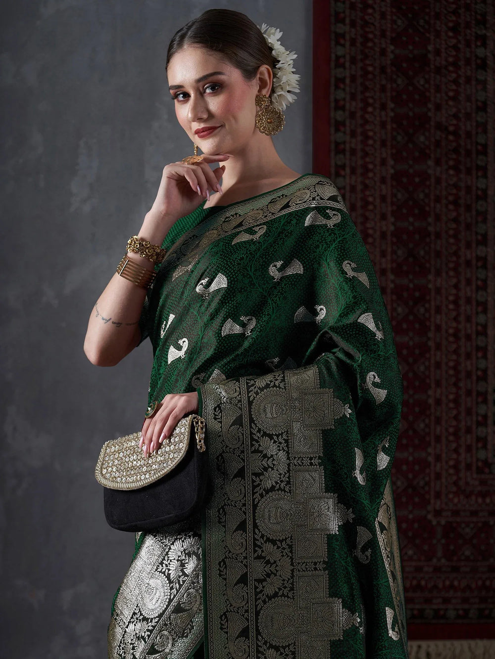 Timeless Green Kanjeevaram Saree - The Dori Store