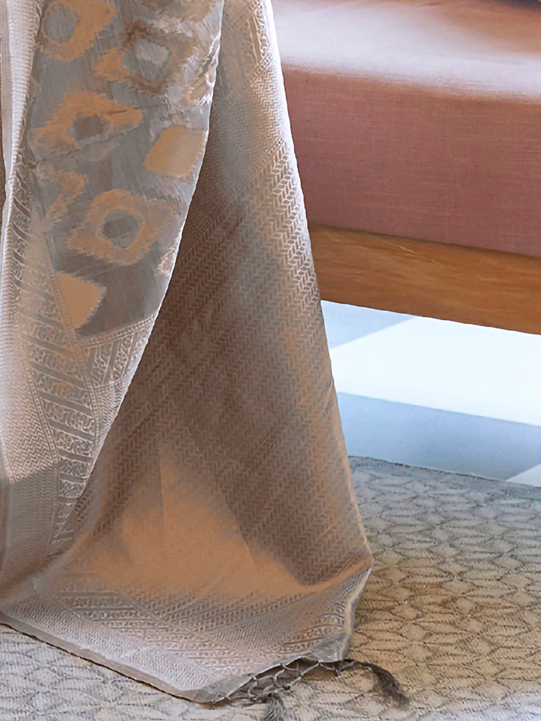 Grey  Banarasi Tissue Woven Saree