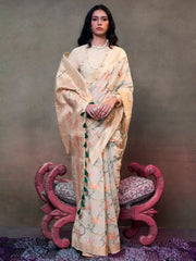 Ethnic Cream Woven Banarasi Jamdani Saree - The Dori Store