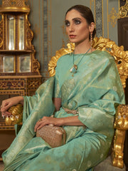 Partywear Sea Green Handloom Banarasi Silk Saree - The Dori Store