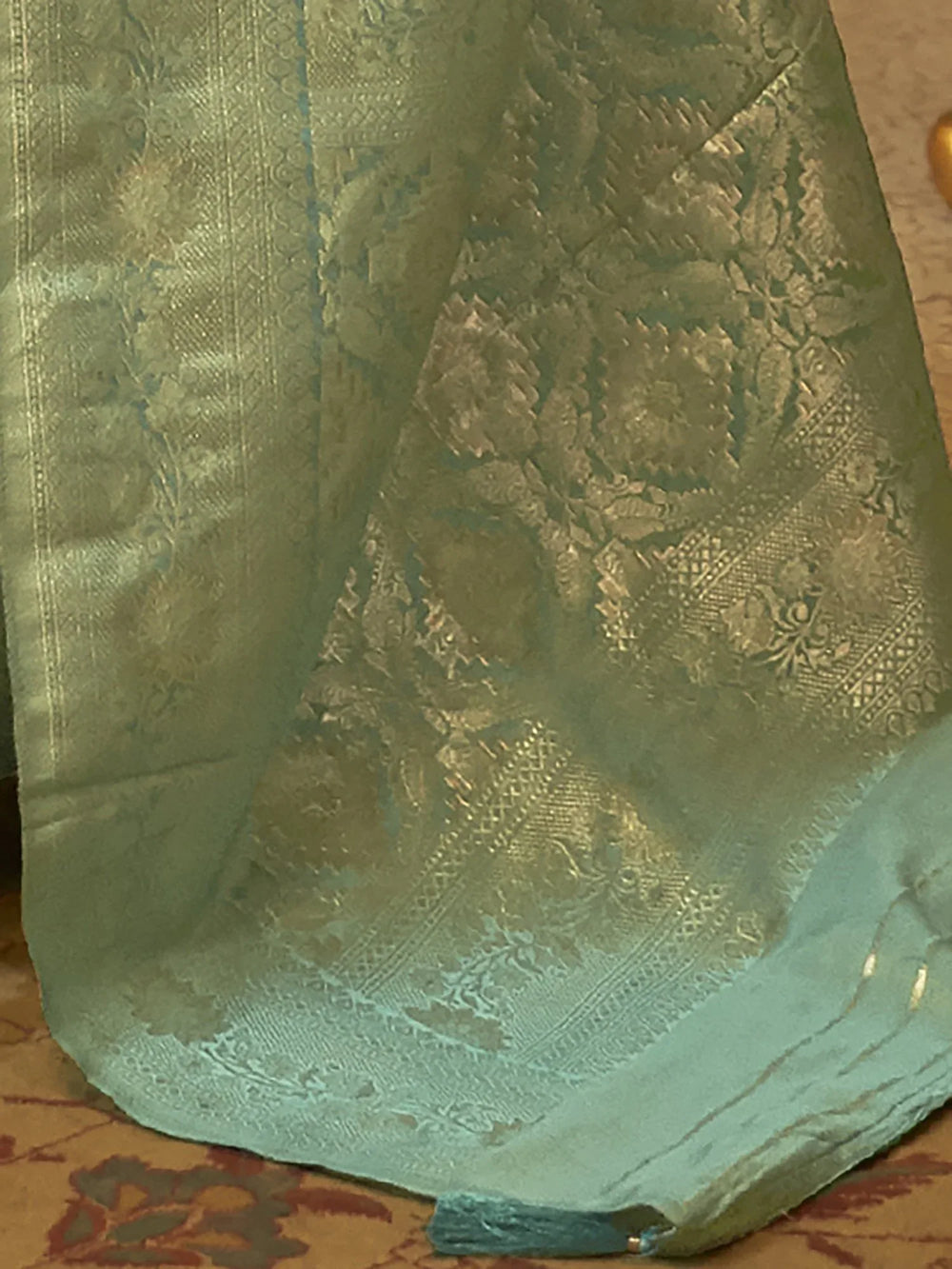 Partywear Sea Green Handloom Banarasi Silk Saree - The Dori Store