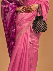 Purplish Pink Partywear Satin Silk Saree - The Dori Store