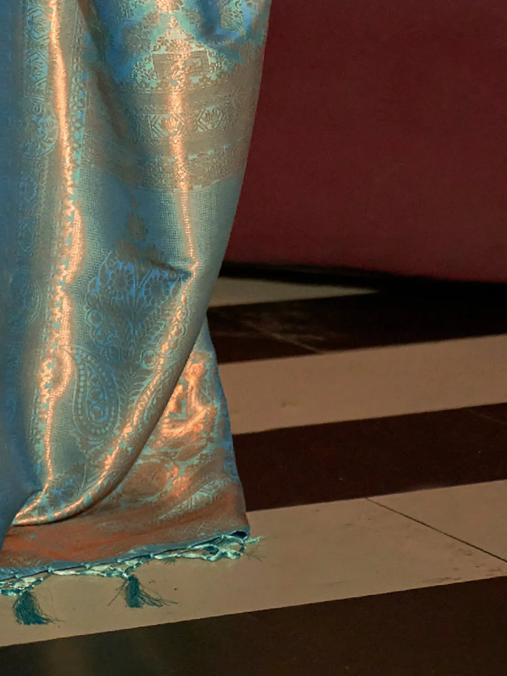 Teal Blue Kanjeevaram Silk Bridal Saree - The Dori Store