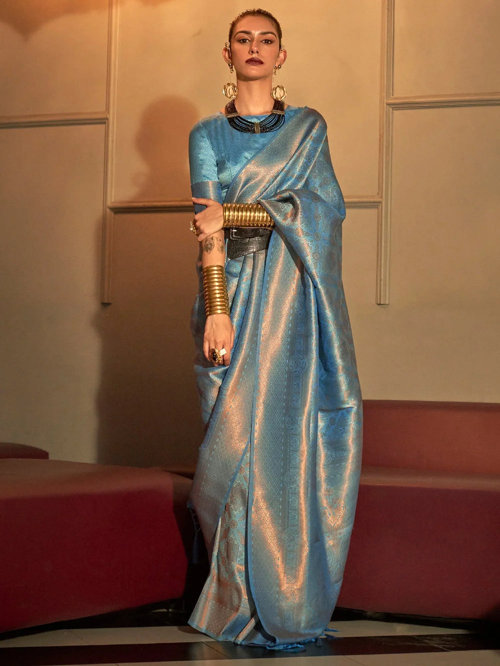Royal Blue Kanjeevaram Silk Saree - The Dori Store
