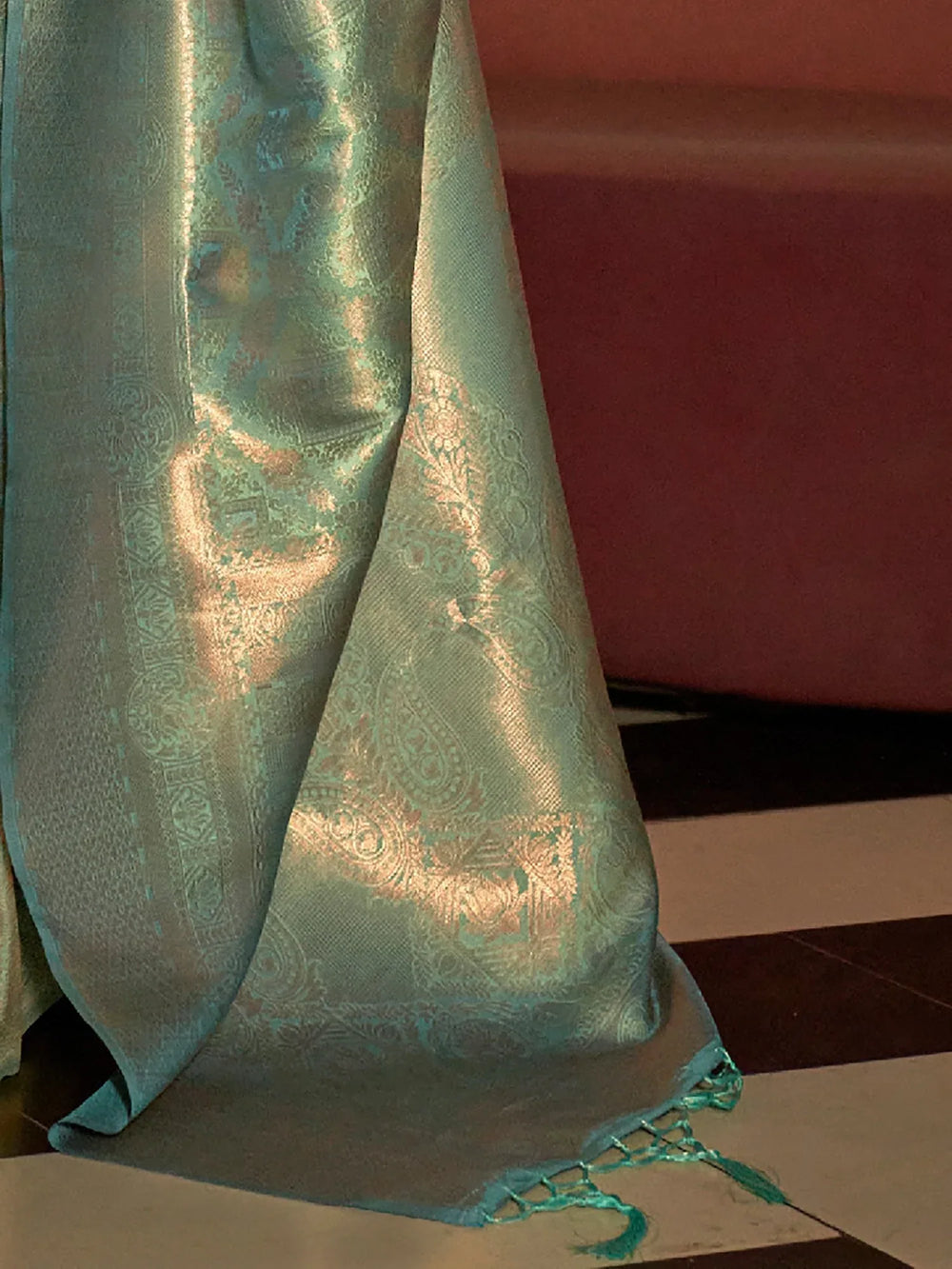 Teal Green Kanjeevaram Silk Designer Saree - The Dori Store