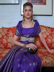 Blue Chanderi Silk Blend Woven Saree - The Dori Store