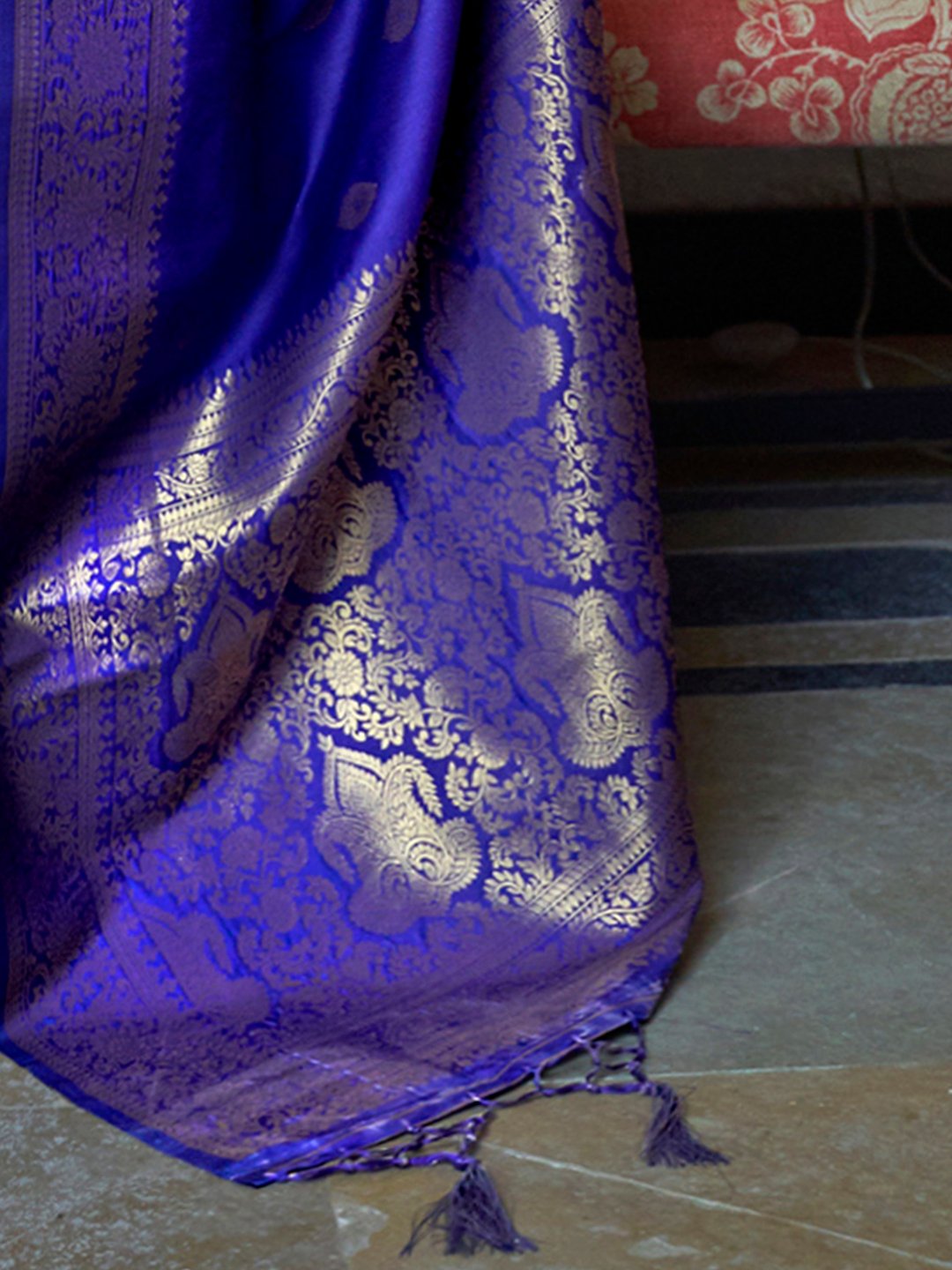 Blue Chanderi Silk Blend Woven Saree