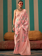 Blush Pink Banarasi Linen Silk Saree - The Dori Store