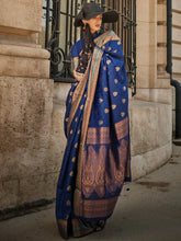 NavyBlue Banarasi Soft Silk Woven Saree - The Dori Store