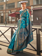 Blue Banarasi Soft Silk Woven Saree - The Dori Store