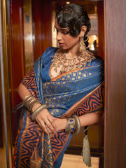 Royal Blue Ethnic Banarasi Woven saree - The Dori Store