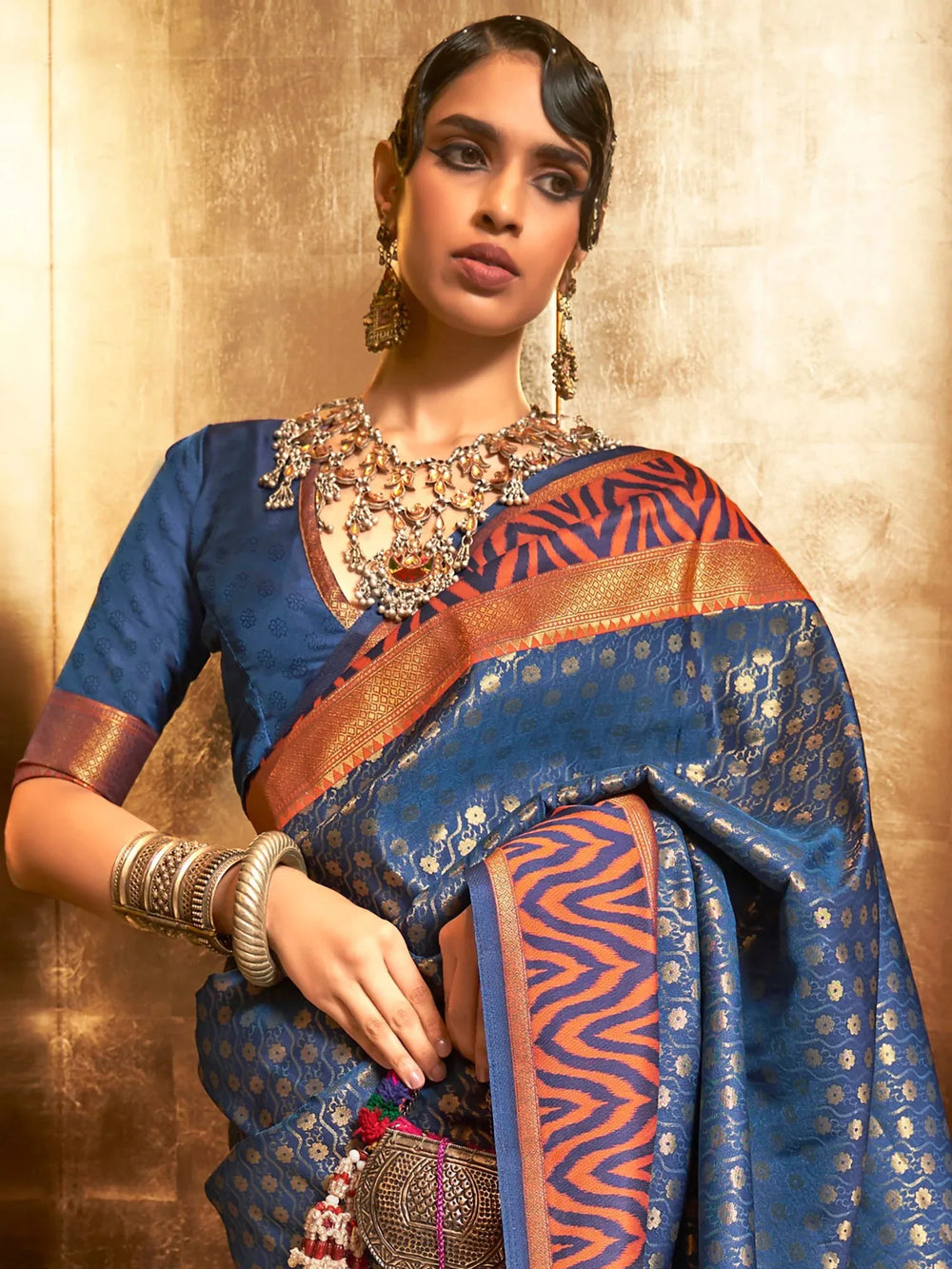 Royal Blue Ethnic Banarasi Woven saree - The Dori Store