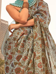 Graceful Grey Printed Soft Silk Saree - The Dori Store
