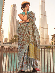 Graceful Grey Printed Soft Silk Saree - The Dori Store