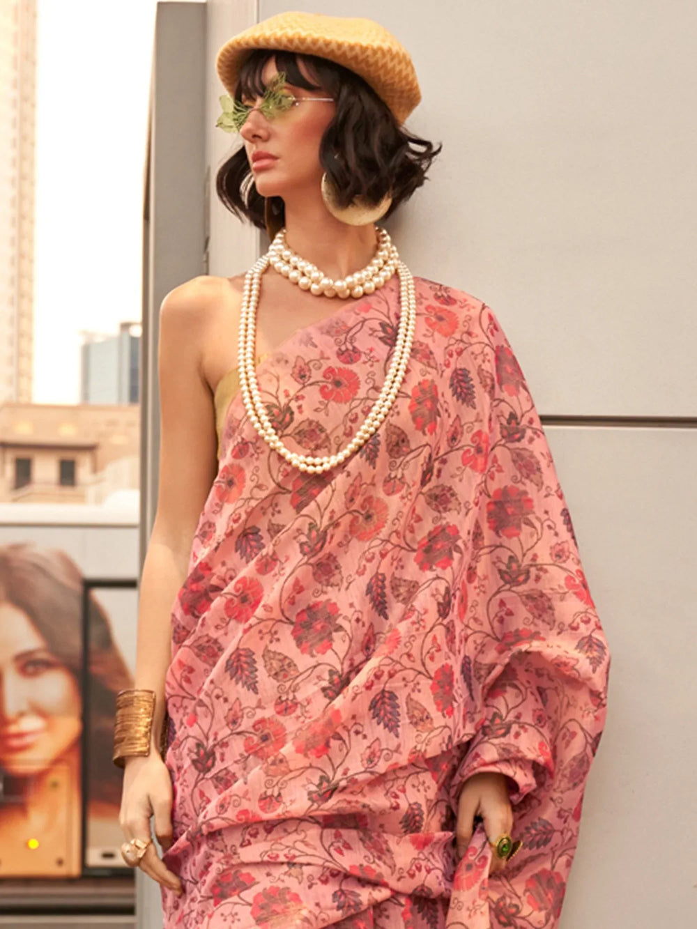 Blush Pink Printed Soft Silk Saree - The Dori Store