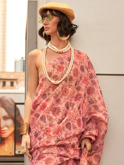 Blush Pink Printed Soft Silk Saree - The Dori Store