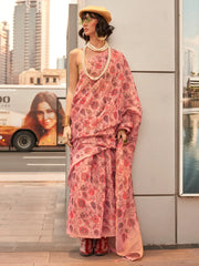 Blush Pink Printed Soft Silk Saree - The Dori Store