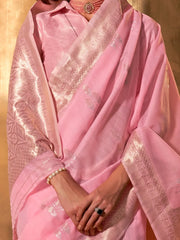 Light Pink Soft Linen Silk Saree - The Dori Store