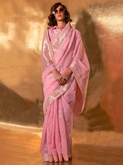 Light Pink Soft Linen Silk Saree - The Dori Store