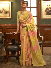 Yellow and Pink Multicolor Organza Silk Saree - The Dori Store