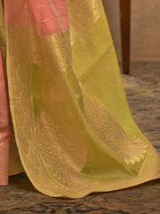 Yellow and Pink Multicolor Organza Silk Saree - The Dori Store