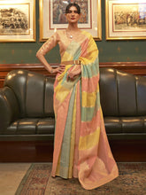 Peach and Yellow Multicolor Organza Silk Saree - The Dori Store