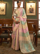 Light Green Multicolor Organza Silk Saree - The Dori Store