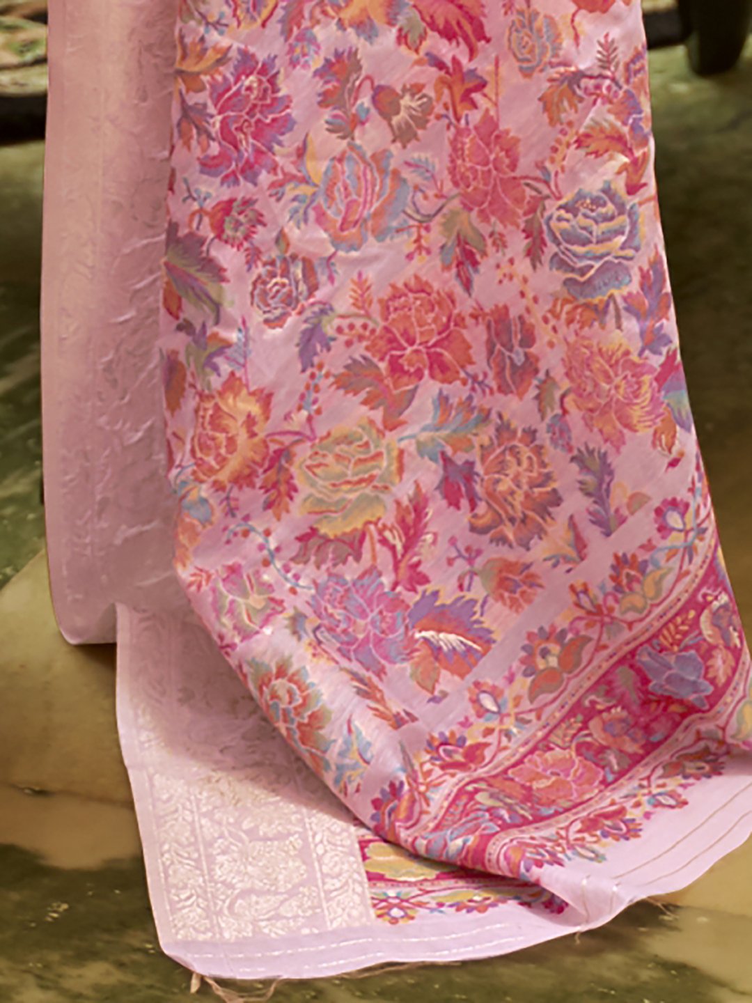 Mauve Bagru Silk Blend Woven Saree