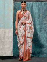 Brownish Off White Crepe Silk Saree - The Dori Store