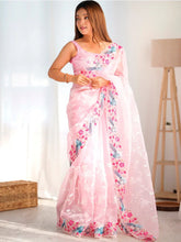 Light Blush Pink Designer Organza Saree - The Dori Store