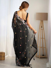 Stunning Black Embroidered Georgette Saree - The Dori Store