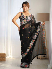 Stunning Black Embroidered Georgette Saree - The Dori Store