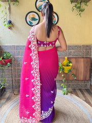 Purplish Pink Partywear Georgette Saree - The Dori Store
