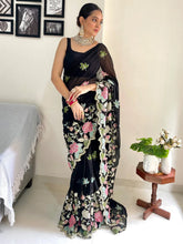 Black Party Wear Georgette Embellished Saree - The Dori Store