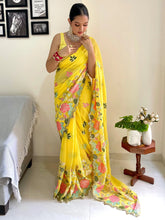 Partywear Yellow Designer Georgette Sequins Saree - The Dori Store