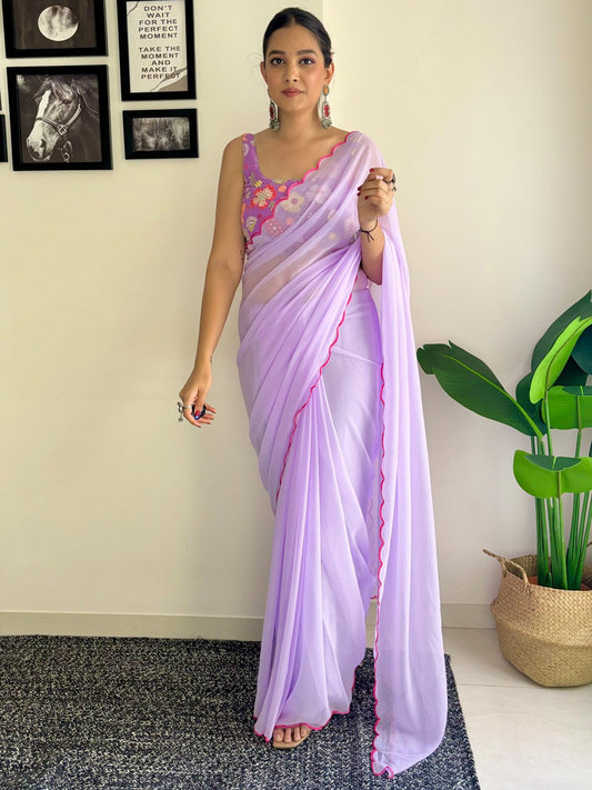 Lavender Lavendar Party Wear Georgette Embellished Saree
