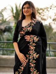 Partywear Black Designer Georgette Saree - The Dori Store