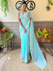 Light Party Wear Georgette Embellished Saree - The Dori Store