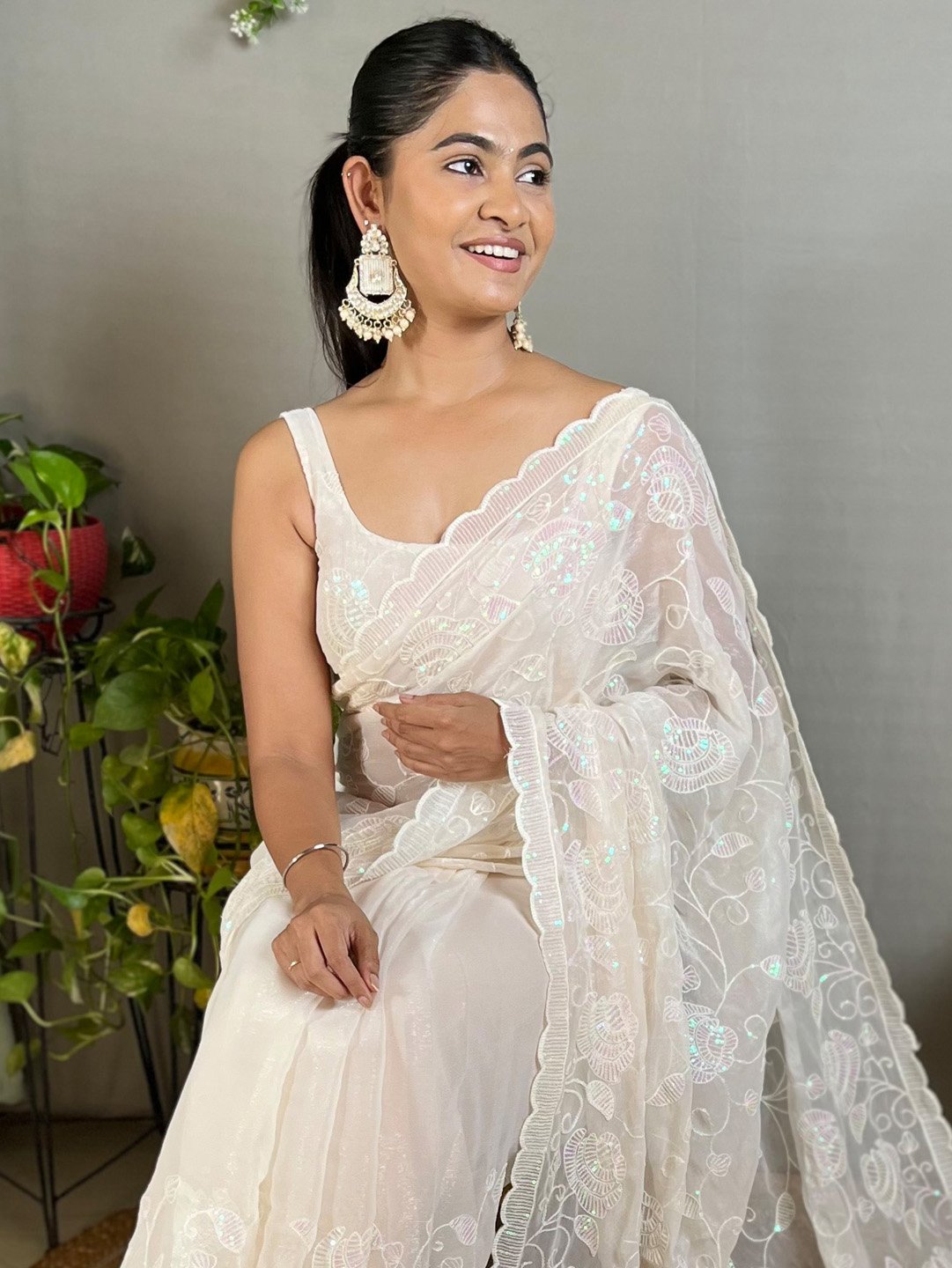 Off Party Wear Georgette Embellished Saree