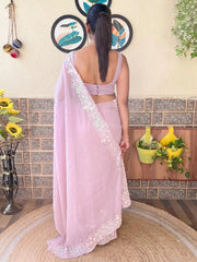 Mauve Party Wear Georgette Embellished Saree - The Dori Store