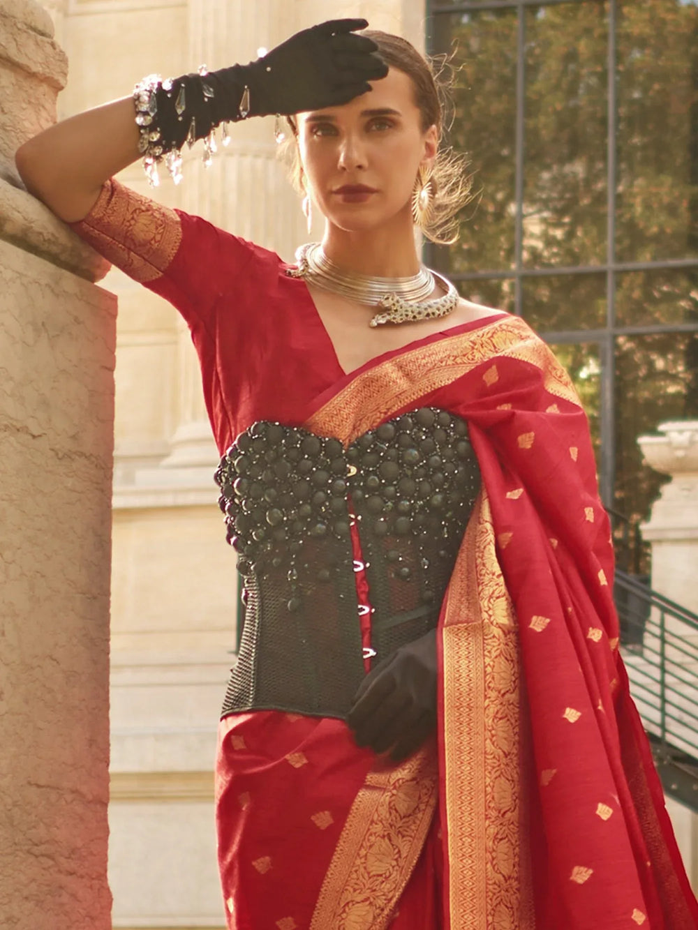 Wine Red Handloom Khaddi Silk Saree - The Dori Store