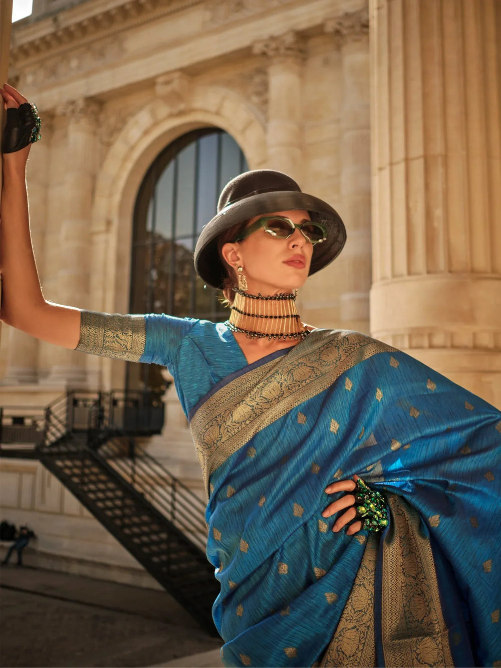 Blue Handloom Khaddi Silk Saree - The Dori Store